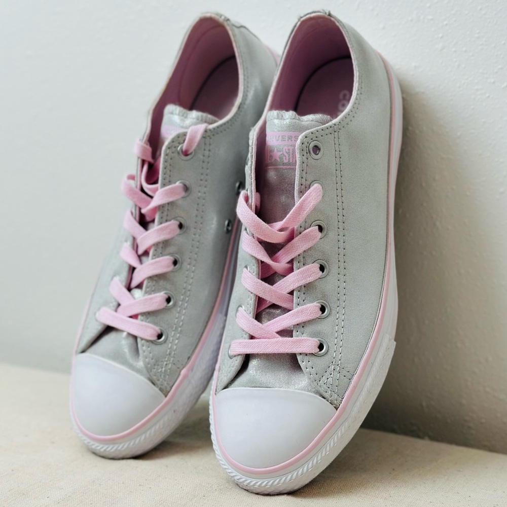 Converse Metallic Silver Sneakers with Pink Accents - Picture 3 of 9